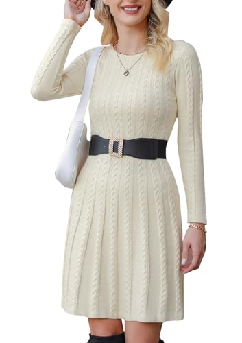 Gyabnw Damen Strickkleid Elegante A-Linie Kleid Pulloverkleid Zopfmuster Rundhalsausschnitt Minikleid Strickpullover für Party Cocktail Freizeit, Aprikose, XXL Gyabnw Damen Strickkleid Elegante A-Linie Kleid Pulloverkleid Zopfmuster Rundhalsausschnitt Minikleid Strickpullover für Party Cocktail Freizeit, Aprikose, XXL von Gyabnw