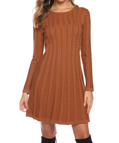 Gyabnw Damen Strickkleid Elegante A-Linie Kleid Pulloverkleid Zopfmuster Rundhalsausschnitt Minikleid Strickpullover für Party Cocktail Freizeit, Braun, S Gyabnw Damen Strickkleid Elegante A-Linie Kleid Pulloverkleid Zopfmuster Rundhalsausschnitt Minikleid Strickpullover für Party Cocktail Freizeit, Braun, S von Gyabnw