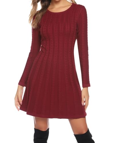 Gyabnw Damen Strickkleid Elegante Winter A-Linie Kleid Pulloverkleid Rundhalsausschnitt Minikleid Strickpullover Party Cocktail Freizeit von Gyabnw