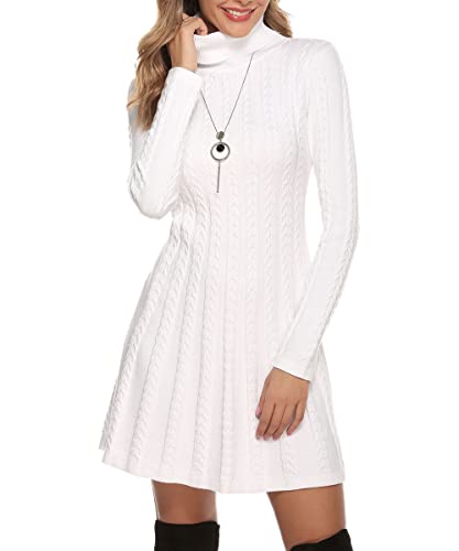 Gyabnw Damen Strickkleid Rollkragen Winterkleid Elegante A-Linie Knielanges Kleid Pulloverkleid Zopfmuster Minikleid Strickpullover für Party Cocktail Freizeit, Weiß-Rollkragen, XXL Gyabnw Damen Strickkleid Rollkragen Winterkleid Elegante A-Linie Knielanges Kleid Pulloverkleid Zopfmuster Minikleid Strickpullover für Party Cocktail Freizeit, Weiß-Rollkragen, XXL von Gyabnw