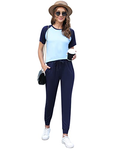 Gyabnw Damen Trainingsanzug Set 2-teilig Sweatanzug Freizeitanzug Jogginganzug Sportanzug für Laufen Yoga Gym B-BlauS von Gyabnw