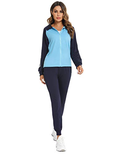 Gyabnw Damen Trainingsanzug Set 2-teilig Sweatanzug Freizeitanzug Jogginganzug Sportanzug für Laufen Yoga Gym BlauL von Gyabnw