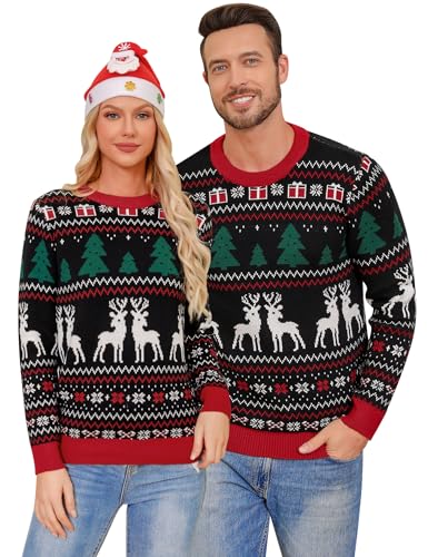 Gyabnw Damen Weihnachtspullover Christmas Strick Sweater Lustig Weihnachtspulli Ugly Familie Set Strickpullover Norweger Paare Pullover Rundhals M Schwarz-Damen von Gyabnw