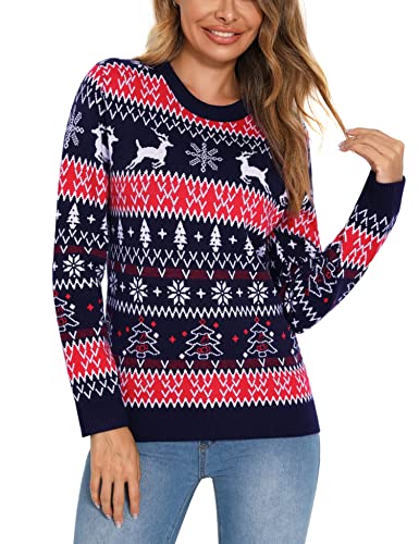 Gyabnw Damen Pullover Oberteile Elegant Fun Oversize Strickpulli Rundhals Weihnachtspullover Weihnachtsbaum Schneeflocke Rentiermuster Winter Christmas Sweater Lustige Sweatshirts Frohe Weihnachtlich von Gyabnw