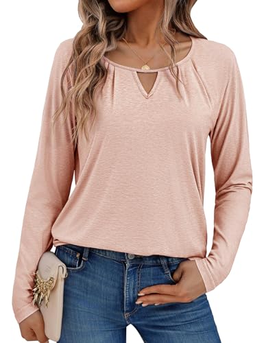 Gyabnw Elegante Oberteile Damen Herbst Basic Shirt Langarm Baumwolle Elegante Langarmshirt V-Ausschnitt Blusen Locker von Gyabnw