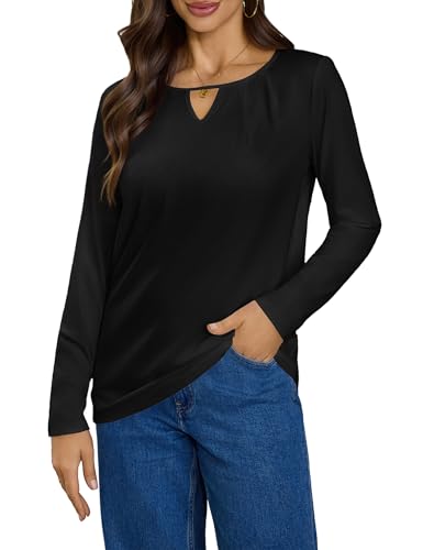 Gyabnw Elegante Oberteile Damen Herbst Basic Shirt Langarm Baumwolle Elegante Langarmshirt V-Ausschnitt Blusen Locker von Gyabnw