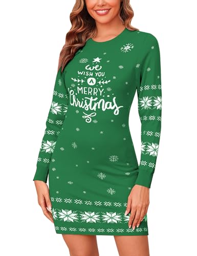 Gyabnw Festliches Kleid Damen Weihnachten Elegant Langarm Strickpullover Minikleid Pullover für Herbst Winter von Gyabnw