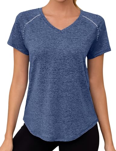 Gyabnw Gym Oberteil Damen V-Ausschnitt Atmungsaktiv Funktionsshirt Leichtes Sport Oberteile Damen Top Für Fitness von Gyabnw