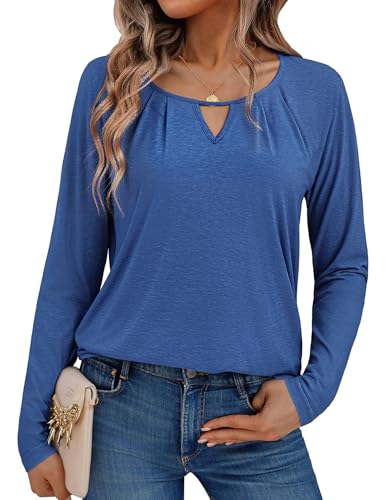 Gyabnw Langarmshirt Damen Baumwolle Basic Tshirt Langarm Elegante Oberteile Longsleeve Top V-Ausschnitt Blusen Locker von Gyabnw