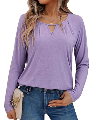 Gyabnw Langarmshirt Damen Baumwolle Basic Tshirt Langarm Elegante Oberteile Longsleeve Top V-Ausschnitt Blusen Locker von Gyabnw