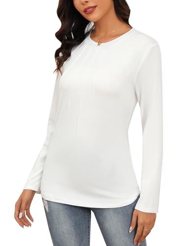 Gyabnw Langarmshirt Weiß Damen T-Shirt mit Rundhalsausschnitt Lässiges Langarm Oberteil Weiß,S von Gyabnw