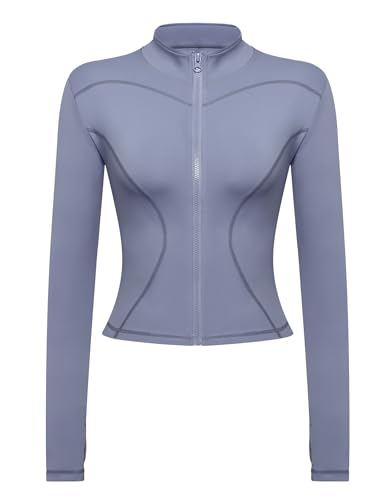 Gyabnw Laufjacke Sportjacke Langarm Crop Tops Gym Oberteil Trainingsjacke Kapuzenjacke Sweatjacke Atmungsaktive mit Reißverschluss Daumenloch Tasche Für Laufen Yoga Fitness DunkelgrauS von Gyabnw