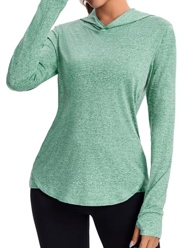 Gyabnw Laufshirt Damen Langarm Hoodie mit Langen Ärmeln und Daumenlöchern und Reflektierenden Streifen auf der Rückseite UV Schutz Lauf Top von Gyabnw