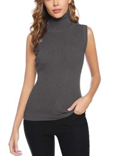 Gyabnw Pullover Damen Ärmellos Rollkragen Strickpullover Elegant Sleeveless Rollkragenpullover Rippenstrick Strickpullunder Herbst Winter Rolli Top, Dunkelgrau XXL Gyabnw Pullover Damen Ärmellos Rollkragen Strickpullover Elegant Sleeveless Rollkragenpullover Rippenstrick Strickpullunder Herbst Winter Rolli Top, Dunkelgrau XXL von Gyabnw