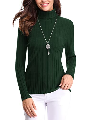 Gyabnw Pullover Damen Langarm Rollkragen Feinstrick Winter Herbst Elegante Pullover Slim Fit Stretch Strickpullover Rundhals Pulli Casual Rollkragenpullover für Damen S/M/L/XL/XXL Armeegrün von Gyabnw