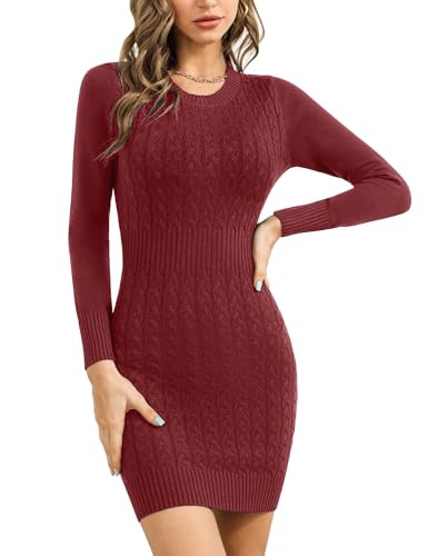 Gyabnw Strickkleid Damen Langarm Pulloverkleid Rundhals Winterkleid Elegante Bodycon Minikleid Winter Kleid, Weinrot M Gyabnw Strickkleid Damen Langarm Pulloverkleid Rundhals Winterkleid Elegante Bodycon Minikleid Winter Kleid, Weinrot M von Gyabnw
