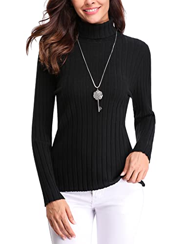 Gyabnw Rollkragenpullover Damen Rollneck Pullover Elegant Winter Strickpullover Feinstrickpullover Casual Slim Langarm Pulli Oberteile Warm Einfarbig Outwear Business Pullover für das Büro Schwarz von Gyabnw