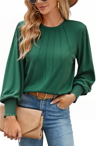 Gyabnw Elegante Oberteile Damen Basic Puffärmel Plissee Rundhals Top für Herbst und Winter von Gyabnw