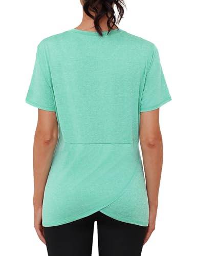 Gyabnw Sport Damen Oberteil Kurzärmelig Rundhals Rücken überkreuzt Leicht Feuchtigkeitsableitend Lockere Sport Yoga Oberteile von Gyabnw