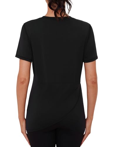 Gyabnw Tennisshirt Damen Kurzärmelig Rundhals Rücken überkreuzt Leicht Feuchtigkeitsableitend Lockere Sport Yoga Oberteile von Gyabnw
