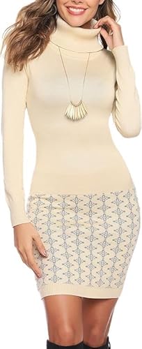 Gyabnw Strickkleid Damen Winter Elegant Freizeit Cocktail Pullikleid Kleider mit Rollkragen für Herbst Winter von Gyabnw