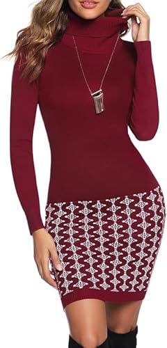 Gyabnw Strickkleid Damen Winter Elegant Freizeit Cocktail Pullikleid Kleider mit Rollkragen für Herbst Winter von Gyabnw