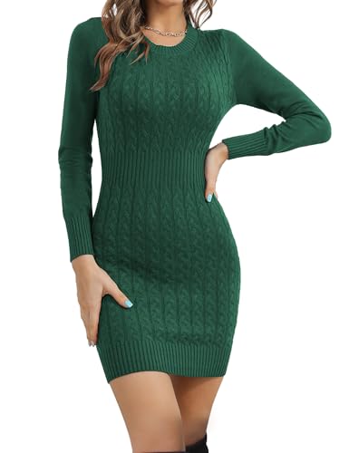 Gyabnw Strickkleider für Damen Winter Elegant Pulloverkleid Langarm Winterkleid Rundhals Einfarbige Pulli Bodycon Minikleid, Grün XXL von Gyabnw