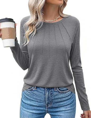Gyabnw T-Shirt Damen Langarm Oberteile Lässig Rundhals Longshirt Tops Langarm Elegant Herbst von Gyabnw