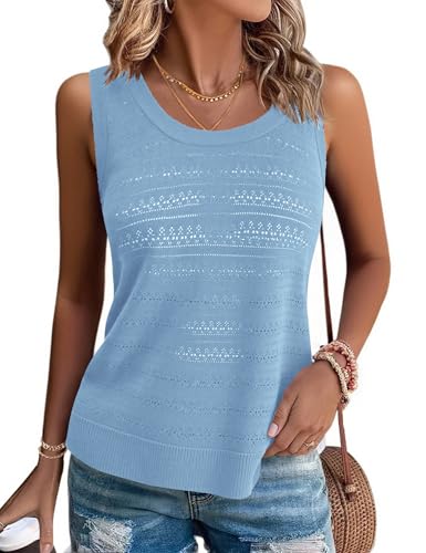 Gyabnw Tank Tops Damen Strick Ärmellose Sommer Basic Shirt Rundhals Blusentop Elegant Oberteile von Gyabnw