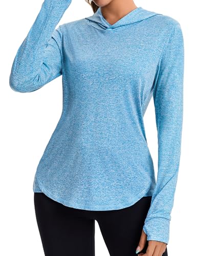 Gyabnw Wanderbekleidung Damen Hoodie mit Daumenlöchern und Reflektierendem Rücken Sonnenschutz Yoga Laufen Sport Top von Gyabnw