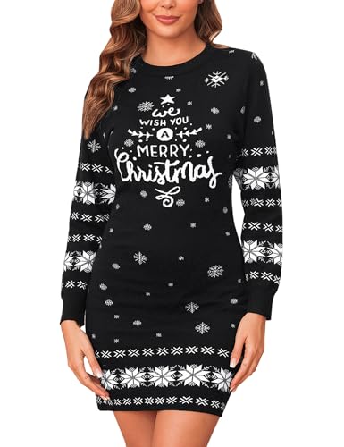 Gyabnw Weihnachten Kleid Damen Elegant Langarm Strickpullover Minikleid Pullover für Herbst Winter von Gyabnw