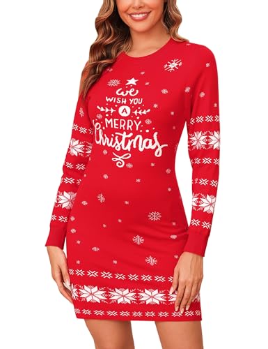 Gyabnw Weihnachts Strickkleid Damen Elegant Langarm Strickpullover Minikleid Pullover für Herbst Winter von Gyabnw