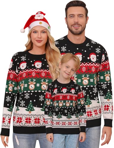 Gyabnw Weihnachtspullover Damen Strick Weihnachten Pullover Rundhals Weihnachtspulli Langarm Werihnachts Strickpulli Lustig Rentier Sweater Winter Xmas Jumper, Schwarz XL von Gyabnw