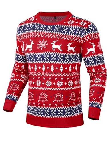 Gyabnw Weihnachtspullover Herren Rundhals Weihnachts Pullover Langarm Weihnachtspulli Familie Set Christmas Weihnachten Strickpullover Klassisch Xmas Sweater, Rot XXL von Gyabnw