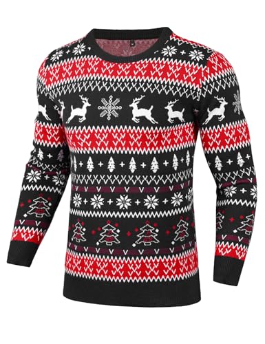 Gyabnw Weihnachtspullover Herren Rundhals Weihnachts Pullover Langarm Weihnachtspulli Familie Set Christmas Weihnachten Strickpullover Klassisch Xmas Sweater, Schwarz XXL von Gyabnw