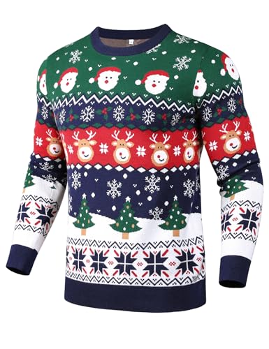 Gyabnw Weihnachtspullover Herren Rundhals Weihnachts Pullover Langarm Weihnachtspulli Familie Set Christmas Weihnachten Strickpullover Xmas Sweater, Rot XXL von Gyabnw