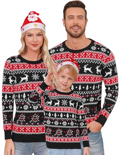 Gyabnw Weihnachtspullover Kinder Weihnachts Strickpullover Jungen Mädchen Weihnachten Pullover Klassisch Christmas Sweater Kinder Rundhals Weihnachtsmann Weihnachtspulli, Schwarz 6 Jahre von Gyabnw