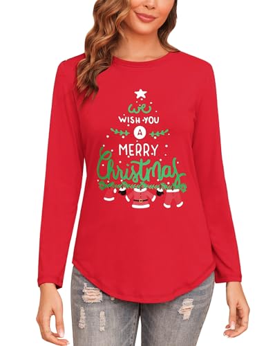 Gyabnw Weihnachtsshirt Damen Langarm Geschenke Geihnachten T Shirt Hässliche Weihnachtspullover Weihnachtsoutfit von Gyabnw