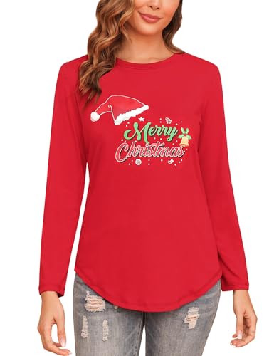 Gyabnw Weihnachtsshirt Damen Lustig Weihnachten T Shirt Weihnachtsbluse Langarm Hässliche Ugly Christmas Shirt von Gyabnw