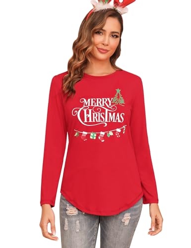Gyabnw Weihnachtsshirt Damen Lustig Weihnachten T Shirt Weihnachtsbluse Langarm Hässliche Ugly Christmas Shirt von Gyabnw