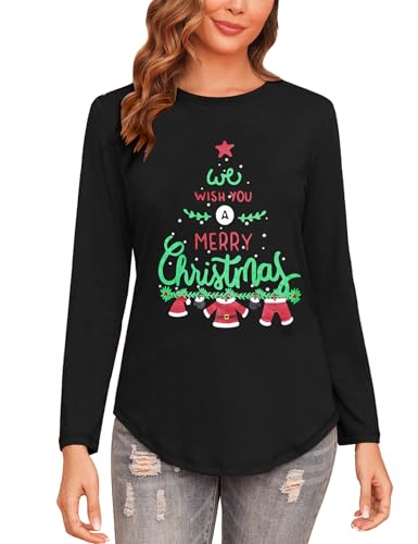 Gyabnw Weihnachtsshirt Damen Baumwolle Lustig mit der Verwandtschaft Langarmshirt Festliche Hässlich Weihnachtsbluse von Gyabnw