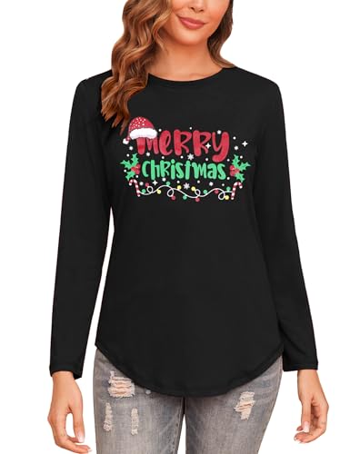 Gyabnw Weihnachtsshirt Damen Baumwolle Lustig mit der Verwandtschaft Langarmshirt Festliche Hässlich Weihnachtsbluse von Gyabnw