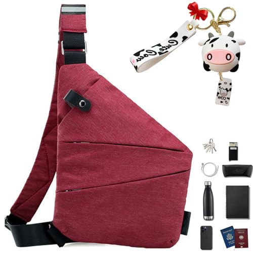 Anti Diebstahl Tasche, Anti Diebstahl Umhängetasche, Taschen Schultertasche Brusttasche ür Damen Und Herren (Burgund, Linke Schulter) von Gyagalre