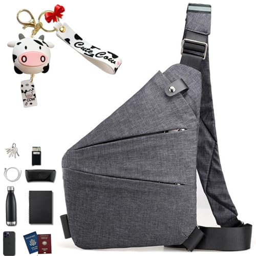 Anti Diebstahl Tasche, Anti Diebstahl Umhängetasche, Taschen Schultertasche Brusttasche ür Damen Und Herren (Grau, Rechte Schulter) von Gyagalre