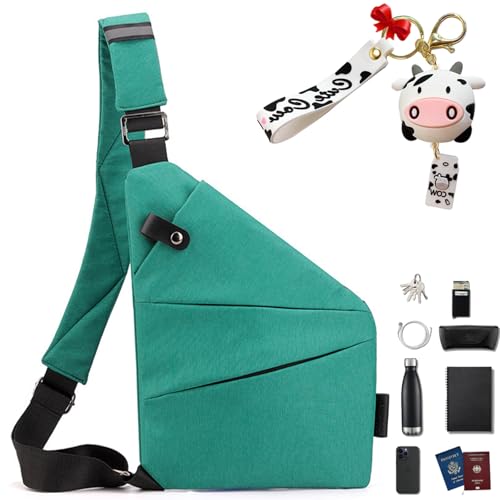 Anti Diebstahl Tasche, Anti Diebstahl Umhängetasche, Taschen Schultertasche Brusttasche ür Damen Und Herren(Grün, Linke Schulter) von Gyagalre