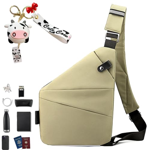 Anti Diebstahl Tasche, Anti Diebstahl Umhängetasche, Taschen Schultertasche Brusttasche ür Damen Und Herren (Khaki, Linke Schulter) von Gyagalre