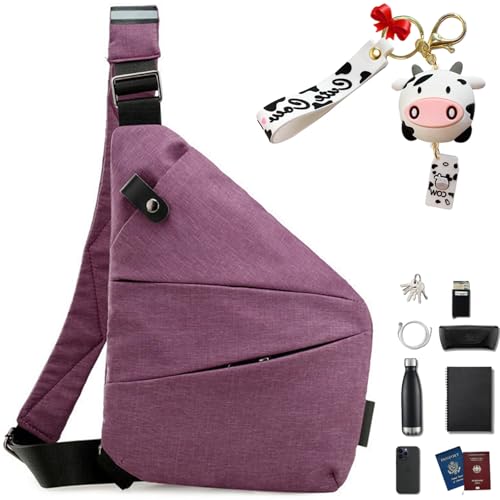 Anti Diebstahl Tasche, Anti Diebstahl Umhängetasche, Taschen Schultertasche Brusttasche ür Damen Und Herren (Lila, Linke Schulter) von Gyagalre