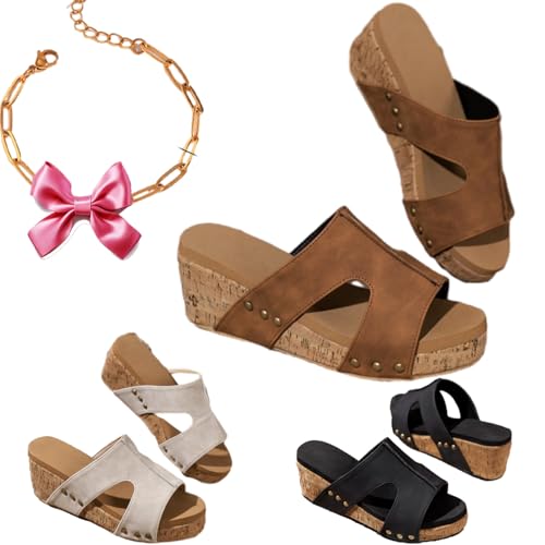 Gyagalre Damen Retro Keilsandalen, Keilsandalen für Damen, bequeme Keilsandalen, breite Keilsandalen, Hausschuhe Braun, 36 EU von Gyagalre