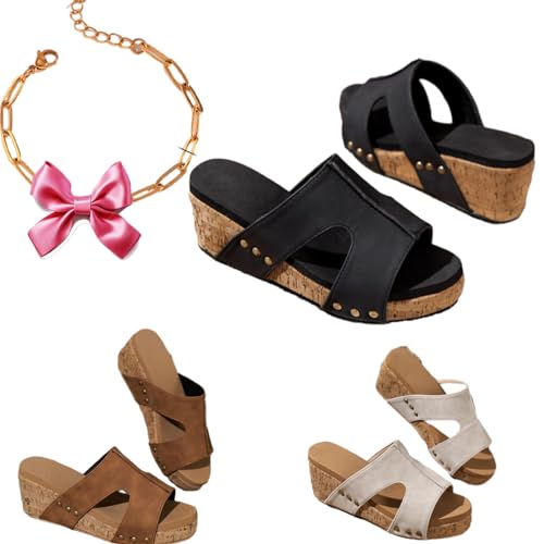 Gyagalre Damen Retro Keilsandalen, Keilsandalen für Damen, bequeme Keilsandalen, breite Keilsandalen, Hausschuhe Schwarz, 36 EU von Gyagalre