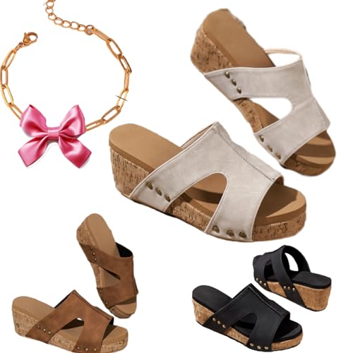 Gyagalre Damen Retro Keilsandalen, Keilsandalen für Damen, bequeme Keilsandalen, breite Keilsandalen, Slipper Beige, 36 EU von Gyagalre